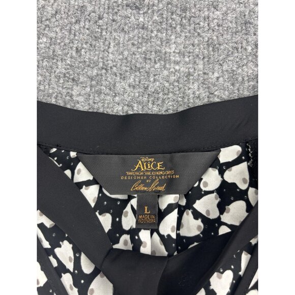 Disney Alice Through the Looking Glass Blouse Womens Large Black White Tie Neck - Picture 2 of 6
